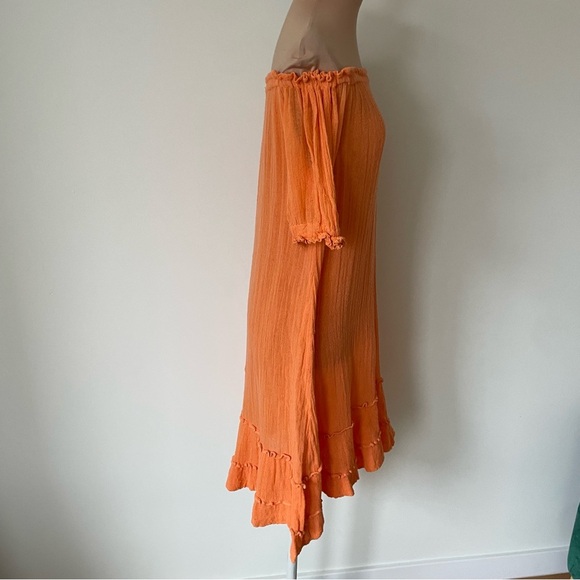 Free People Jen's Pirate Booty Cotton Orange Gauze Boho Off Shoulder Dress P/S - Picture 6 of 11
